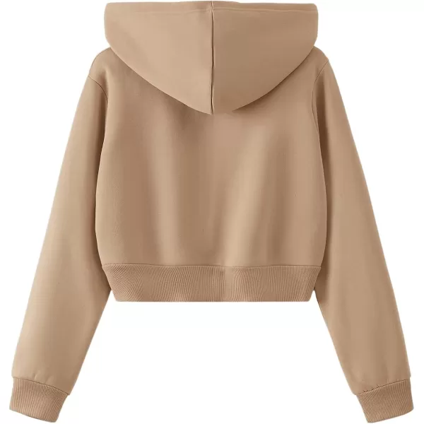 SweatyRocks Women's Long Sleeve Drawstring Full Zip Hooded Jacket Crop Sweatshirt