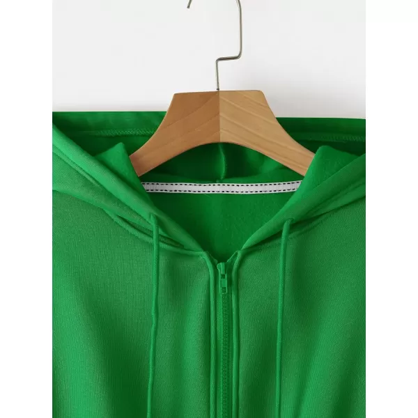 SweatyRocks Women's Long Sleeve Drawstring Full Zip Hooded Jacket Crop Sweatshirt