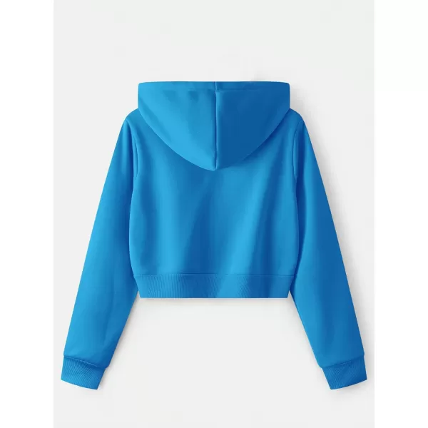 SweatyRocks Women's Long Sleeve Drawstring Full Zip Hooded Jacket Crop Sweatshirt