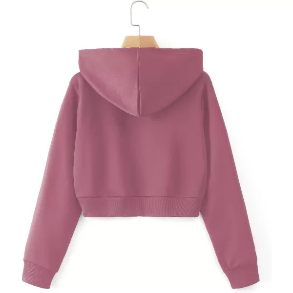 SweatyRocks Women's Long Sleeve Drawstring Full Zip Hooded Jacket Crop Sweatshirt