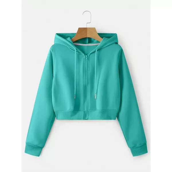 SweatyRocks Women's Long Sleeve Drawstring Full Zip Hooded Jacket Crop Sweatshirt