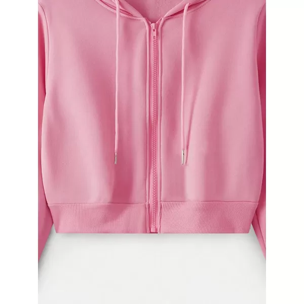 SweatyRocks Women's Long Sleeve Drawstring Full Zip Hooded Jacket Crop Sweatshirt