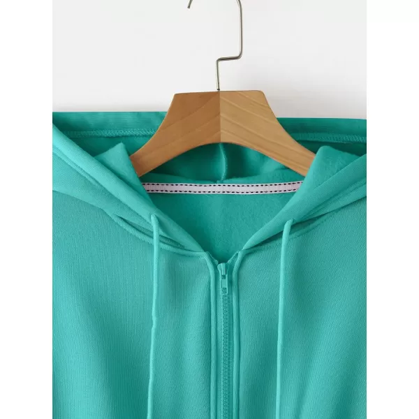 SweatyRocks Women's Long Sleeve Drawstring Full Zip Hooded Jacket Crop Sweatshirt