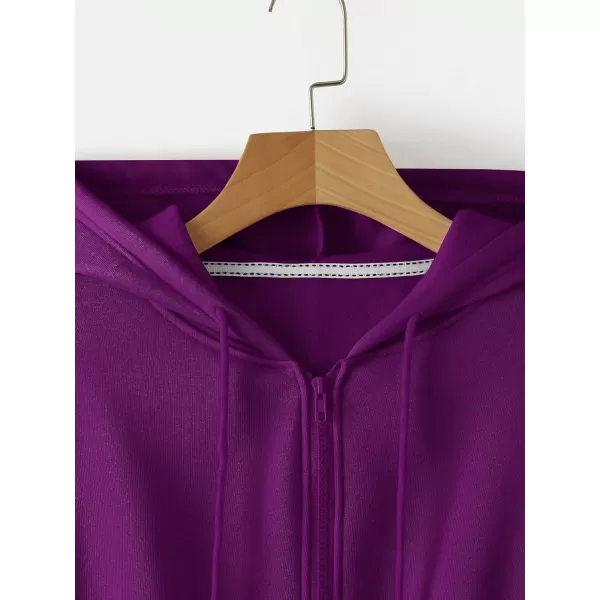 SweatyRocks Women's Long Sleeve Drawstring Full Zip Hooded Jacket Crop Sweatshirt
