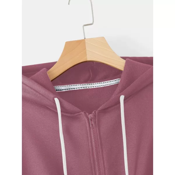 SweatyRocks Women's Long Sleeve Drawstring Full Zip Hooded Jacket Crop Sweatshirt