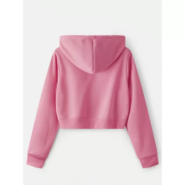 SweatyRocks Women's Long Sleeve Drawstring Full Zip Hooded Jacket Crop Sweatshirt