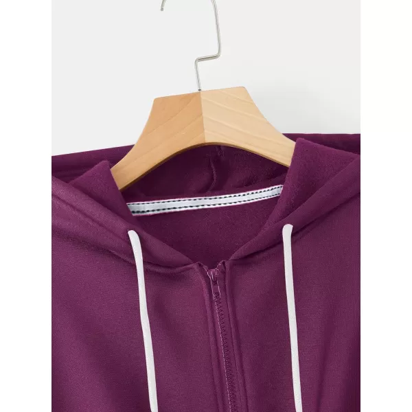 SweatyRocks Women's Long Sleeve Drawstring Full Zip Hooded Jacket Crop Sweatshirt