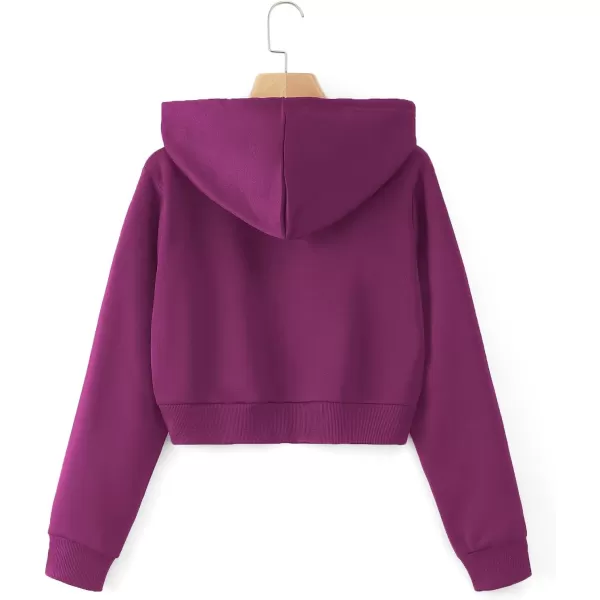 SweatyRocks Women's Long Sleeve Drawstring Full Zip Hooded Jacket Crop Sweatshirt