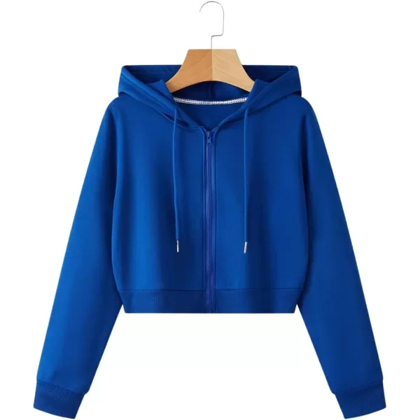 SweatyRocks Women's Long Sleeve Drawstring Full Zip Hooded Jacket Crop Sweatshirt