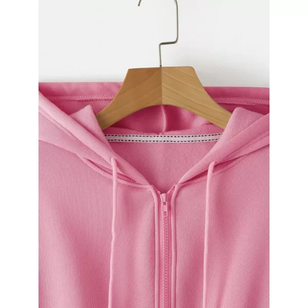 SweatyRocks Women's Long Sleeve Drawstring Full Zip Hooded Jacket Crop Sweatshirt