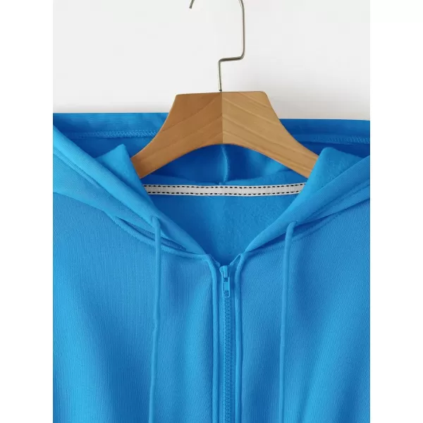 SweatyRocks Women's Long Sleeve Drawstring Full Zip Hooded Jacket Crop Sweatshirt