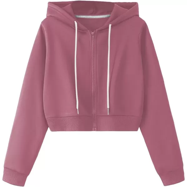 SweatyRocks Women's Long Sleeve Drawstring Full Zip Hooded Jacket Crop Sweatshirt