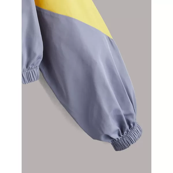 SweatyRocks Women's Long Sleeve Full Zip Cropped Jacket Color Block Windbreaker Coat
