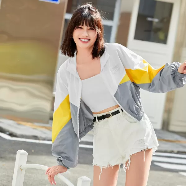 SweatyRocks Women's Long Sleeve Full Zip Cropped Jacket Color Block Windbreaker Coat