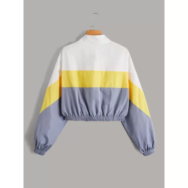 SweatyRocks Women's Long Sleeve Full Zip Cropped Jacket Color Block Windbreaker Coat