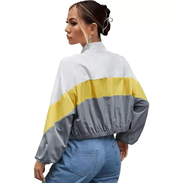 SweatyRocks Women's Long Sleeve Full Zip Cropped Jacket Color Block Windbreaker Coat