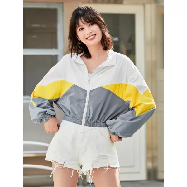 SweatyRocks Women's Long Sleeve Full Zip Cropped Jacket Color Block Windbreaker Coat