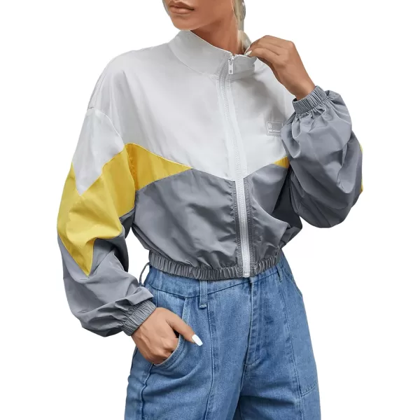 SweatyRocks Women's Long Sleeve Full Zip Cropped Jacket Color Block Windbreaker Coat