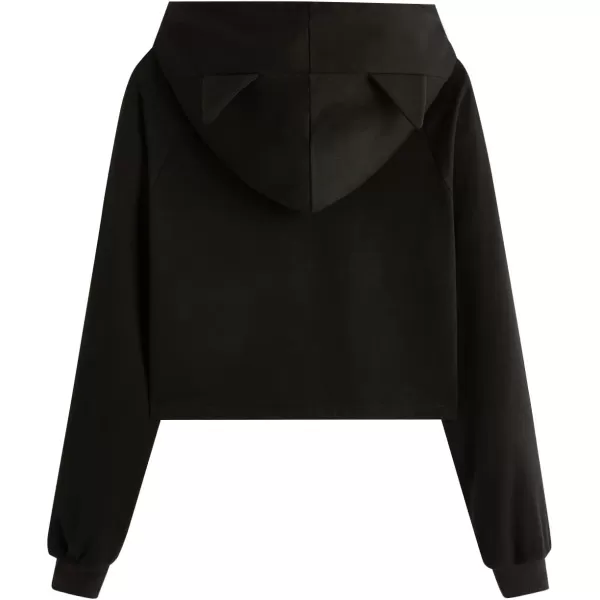 SweatyRocks Women's Long Sleeve Hoodie Crop Top Cat Print Sweatshirt