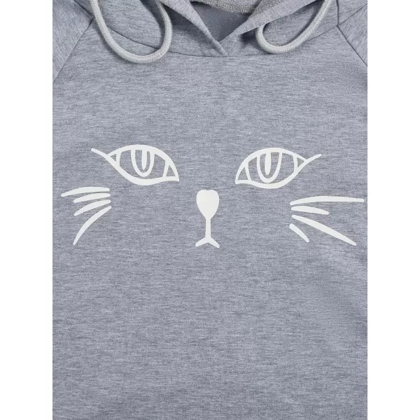 SweatyRocks Women's Long Sleeve Hoodie Crop Top Cat Print Sweatshirt