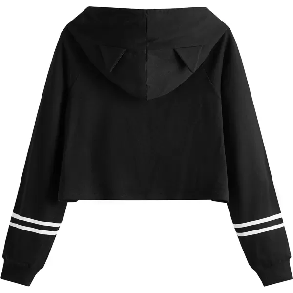 SweatyRocks Women's Long Sleeve Hoodie Crop Top Cat Print Sweatshirt