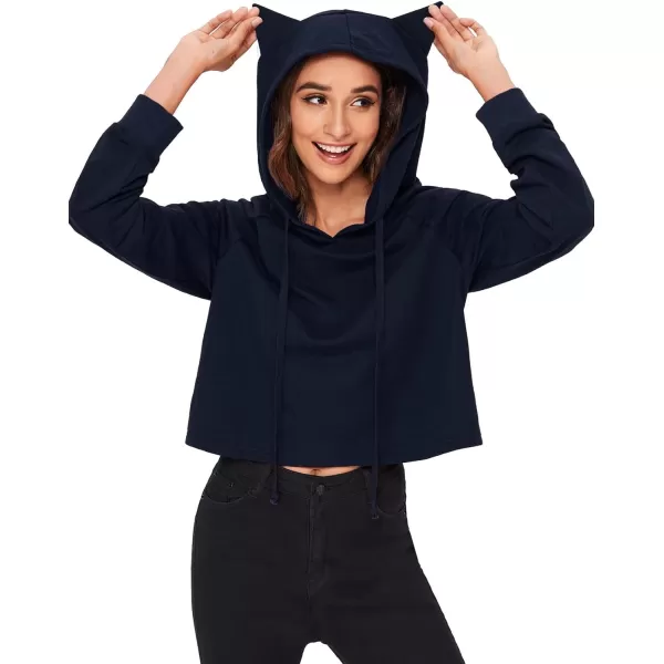 SweatyRocks Women's Long Sleeve Hoodie Crop Top Cat Print Sweatshirt