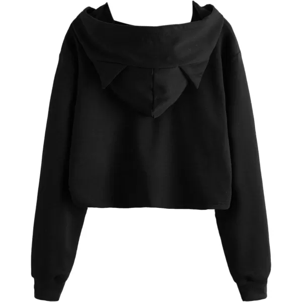 SweatyRocks Women's Long Sleeve Hoodie Crop Top Cat Print Sweatshirt