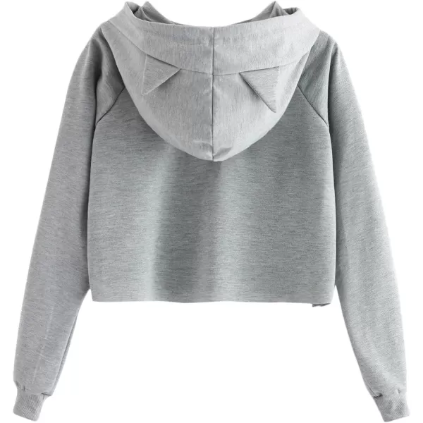 SweatyRocks Women's Long Sleeve Hoodie Crop Top Cat Print Sweatshirt