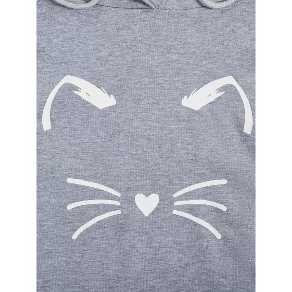 SweatyRocks Women's Long Sleeve Hoodie Crop Top Cat Print Sweatshirt