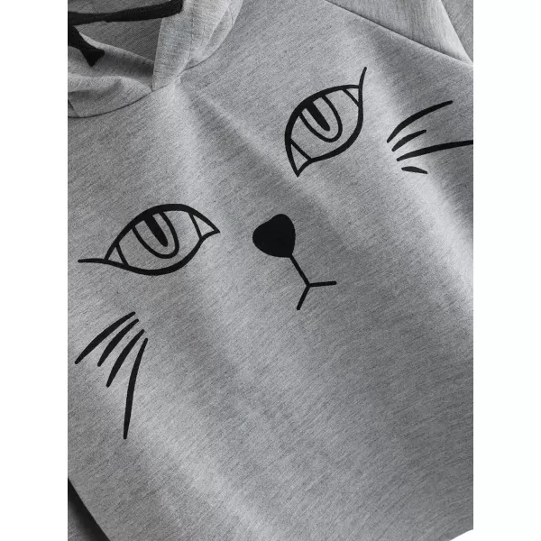 SweatyRocks Women's Long Sleeve Hoodie Crop Top Cat Print Sweatshirt