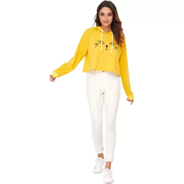 SweatyRocks Women's Long Sleeve Hoodie Crop Top Cat Print Sweatshirt