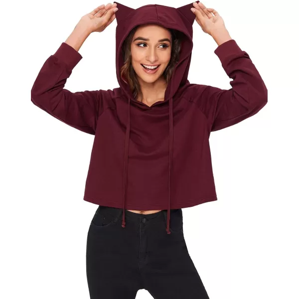 SweatyRocks Women's Long Sleeve Hoodie Crop Top Cat Print Sweatshirt