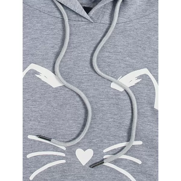 SweatyRocks Women's Long Sleeve Hoodie Crop Top Cat Print Sweatshirt