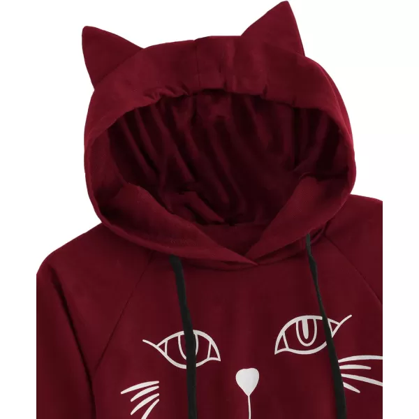 SweatyRocks Women's Long Sleeve Hoodie Crop Top Cat Print Sweatshirt