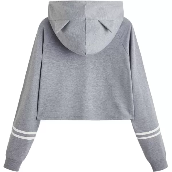 SweatyRocks Women's Long Sleeve Hoodie Crop Top Cat Print Sweatshirt