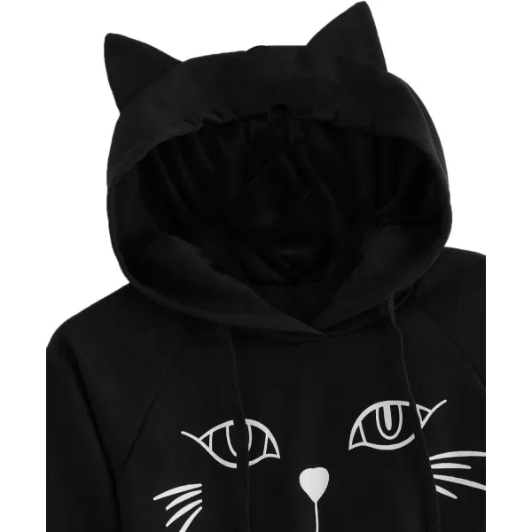 SweatyRocks Women's Long Sleeve Hoodie Crop Top Cat Print Sweatshirt