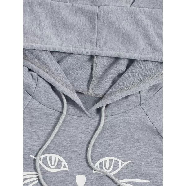 SweatyRocks Women's Long Sleeve Hoodie Crop Top Cat Print Sweatshirt
