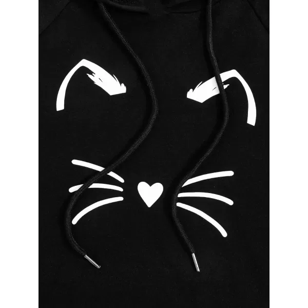 SweatyRocks Women's Long Sleeve Hoodie Crop Top Cat Print Sweatshirt