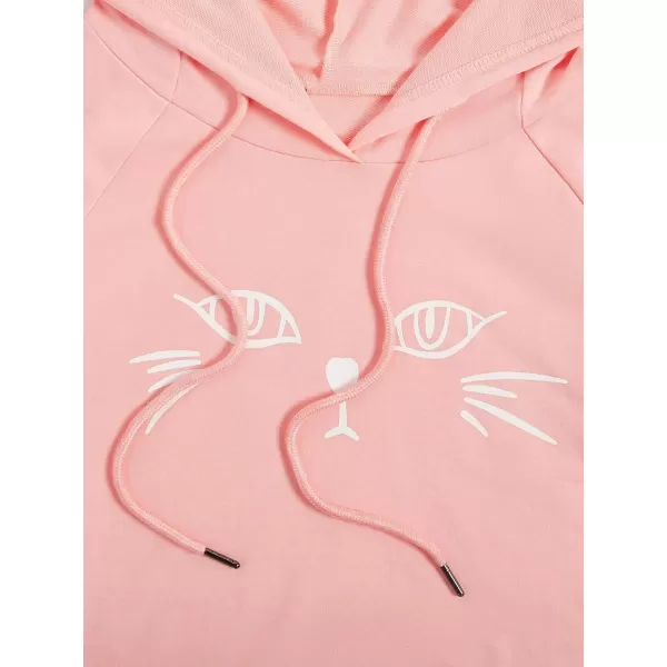 SweatyRocks Women's Long Sleeve Hoodie Crop Top Cat Print Sweatshirt