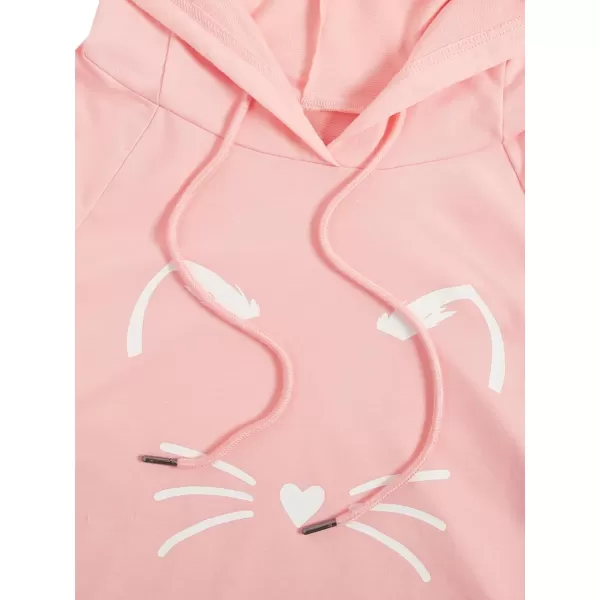 SweatyRocks Women's Long Sleeve Hoodie Crop Top Cat Print Sweatshirt