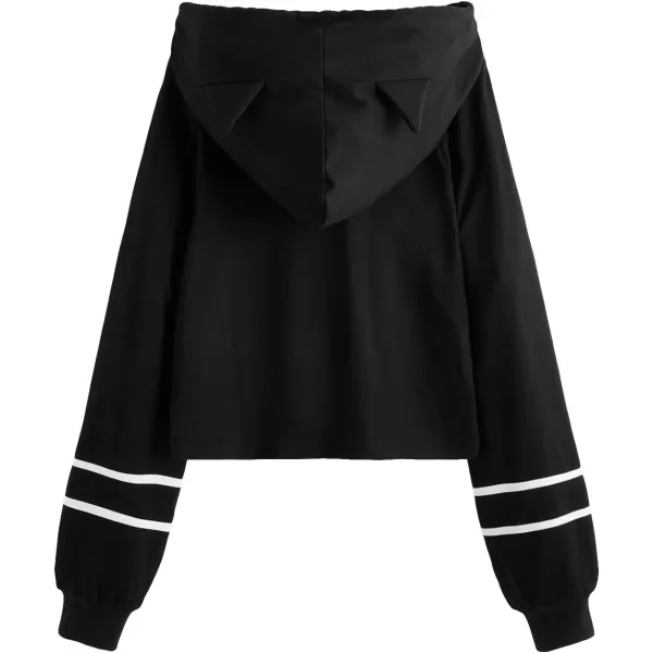 SweatyRocks Women's Long Sleeve Hoodie Crop Top Cat Print Sweatshirt