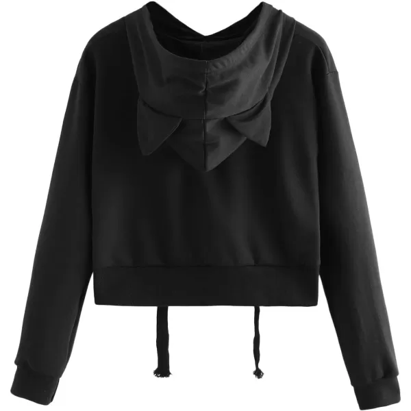 SweatyRocks Women's Long Sleeve Hoodie Crop Top Cat Print Sweatshirt