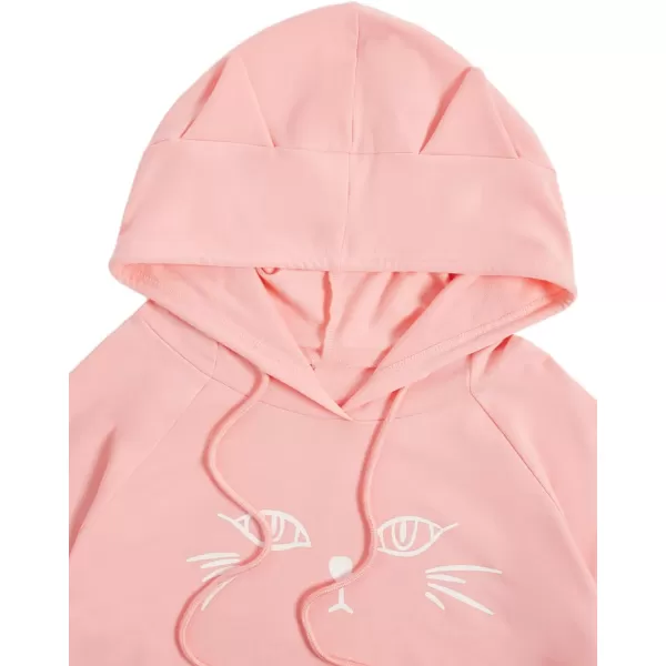 SweatyRocks Women's Long Sleeve Hoodie Crop Top Cat Print Sweatshirt
