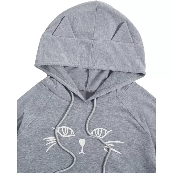 SweatyRocks Women's Long Sleeve Hoodie Crop Top Cat Print Sweatshirt