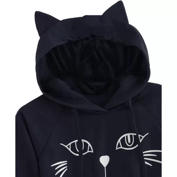 SweatyRocks Women's Long Sleeve Hoodie Crop Top Cat Print Sweatshirt