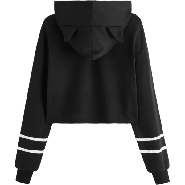 SweatyRocks Women's Long Sleeve Hoodie Crop Top Cat Print Sweatshirt