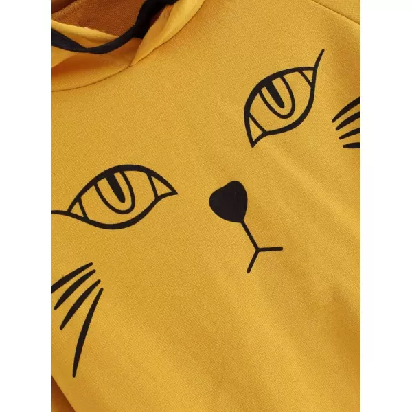 SweatyRocks Women's Long Sleeve Hoodie Crop Top Cat Print Sweatshirt
