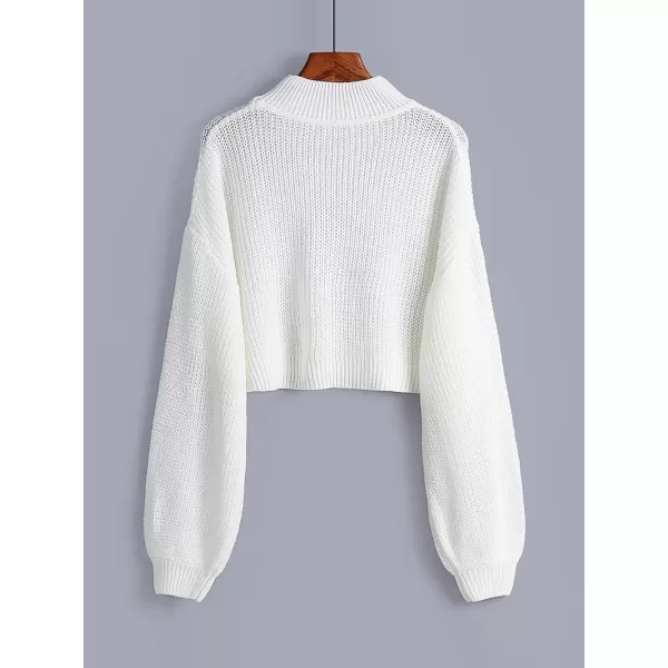 SweatyRocks Women's Long Sleeve Mock Neck Cropped Sweater Drop Shoulder Pullover Sweater Lantern Sleeve Ribbed Knit Crop Top