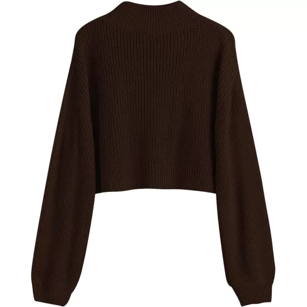 SweatyRocks Women's Long Sleeve Mock Neck Cropped Sweater Drop Shoulder Pullover Sweater Lantern Sleeve Ribbed Knit Crop Top