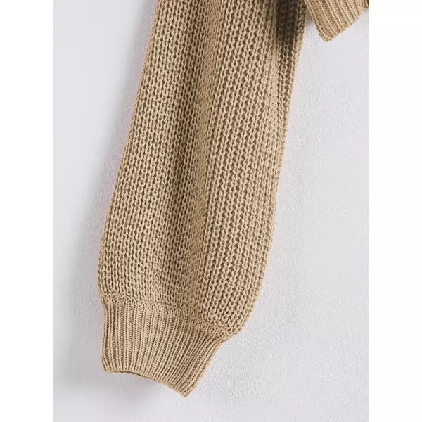 SweatyRocks Women's Long Sleeve Mock Neck Cropped Sweater Drop Shoulder Pullover Sweater Lantern Sleeve Ribbed Knit Crop Top